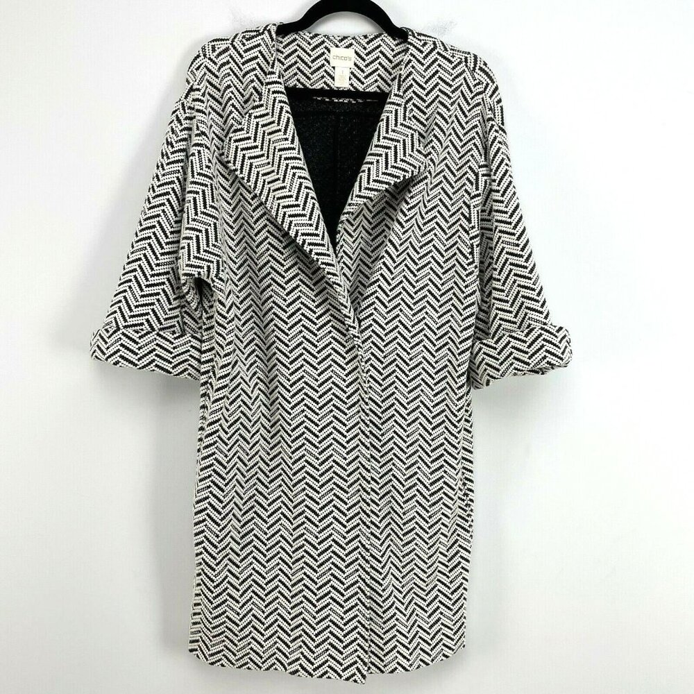 Chicos 1‎ Womens Medium Jacket 3/4 Sleeve Snap Closure Relax Coat Lagenlook